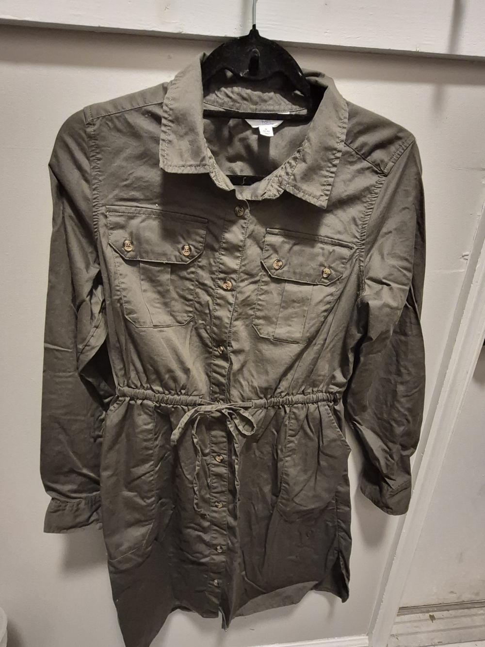 Time and Tru Olive Green Utility Shirt Jacket with Drawstring